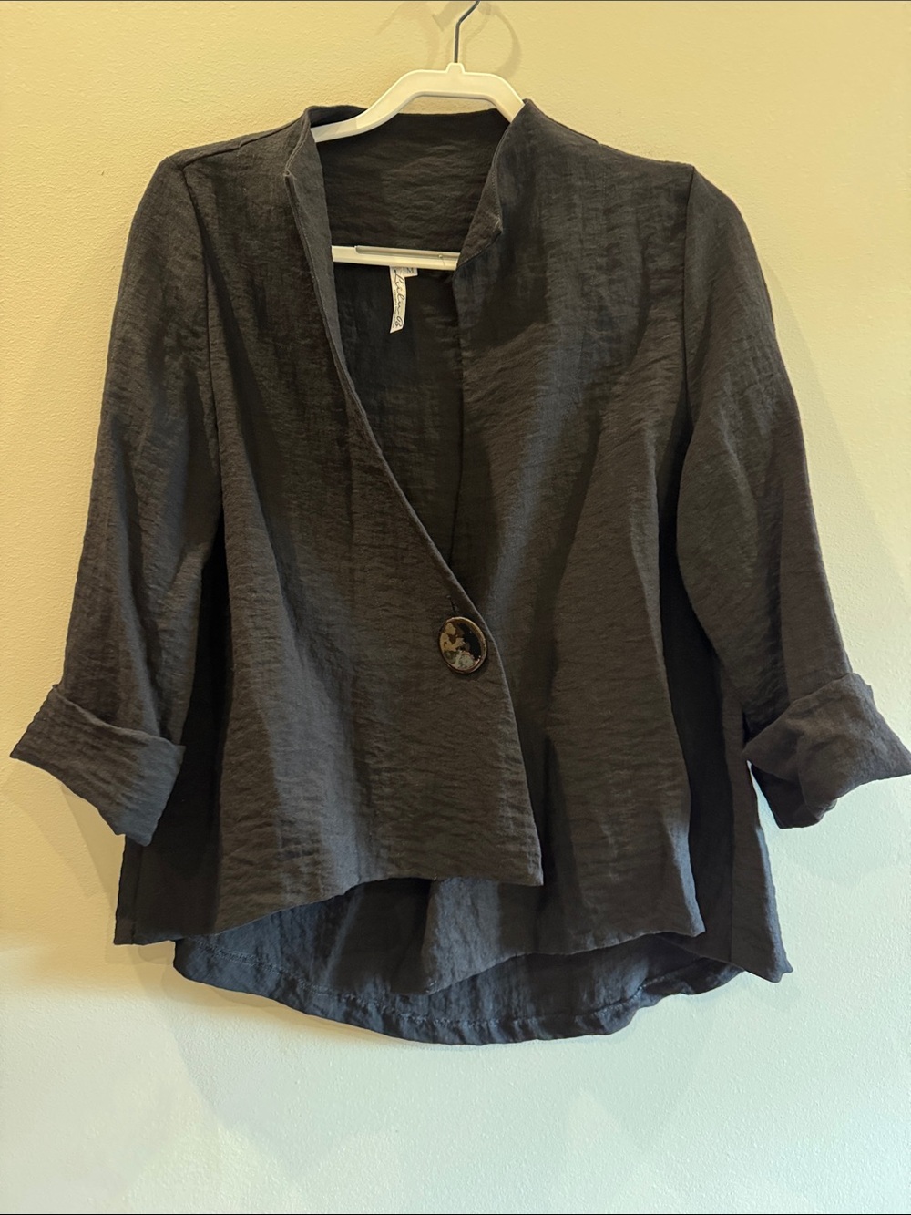 Lulu-B Black Textured Single-Button Jacket Top